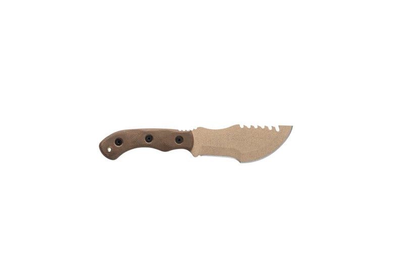Tops Knives Tom Brown Tracker #4 Full Tang Fixed Blade- Coyote Tan Coating Blade Finish- Coyote Tan Kydex Sheath w/Multi-Position Spring Steel Clip (Green Canvas Micarta Handle) - Image 2